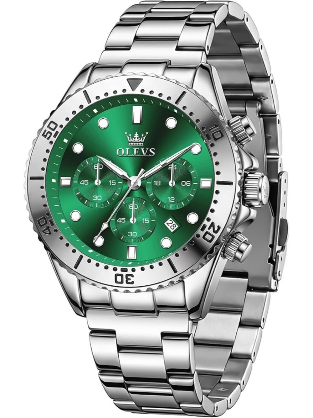 Men's Green Luxury Stainless Steel Reliable Quartz Movement Elegant Wrist Watch